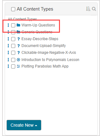 A group is highlighted in the list under the All Content Types pane.